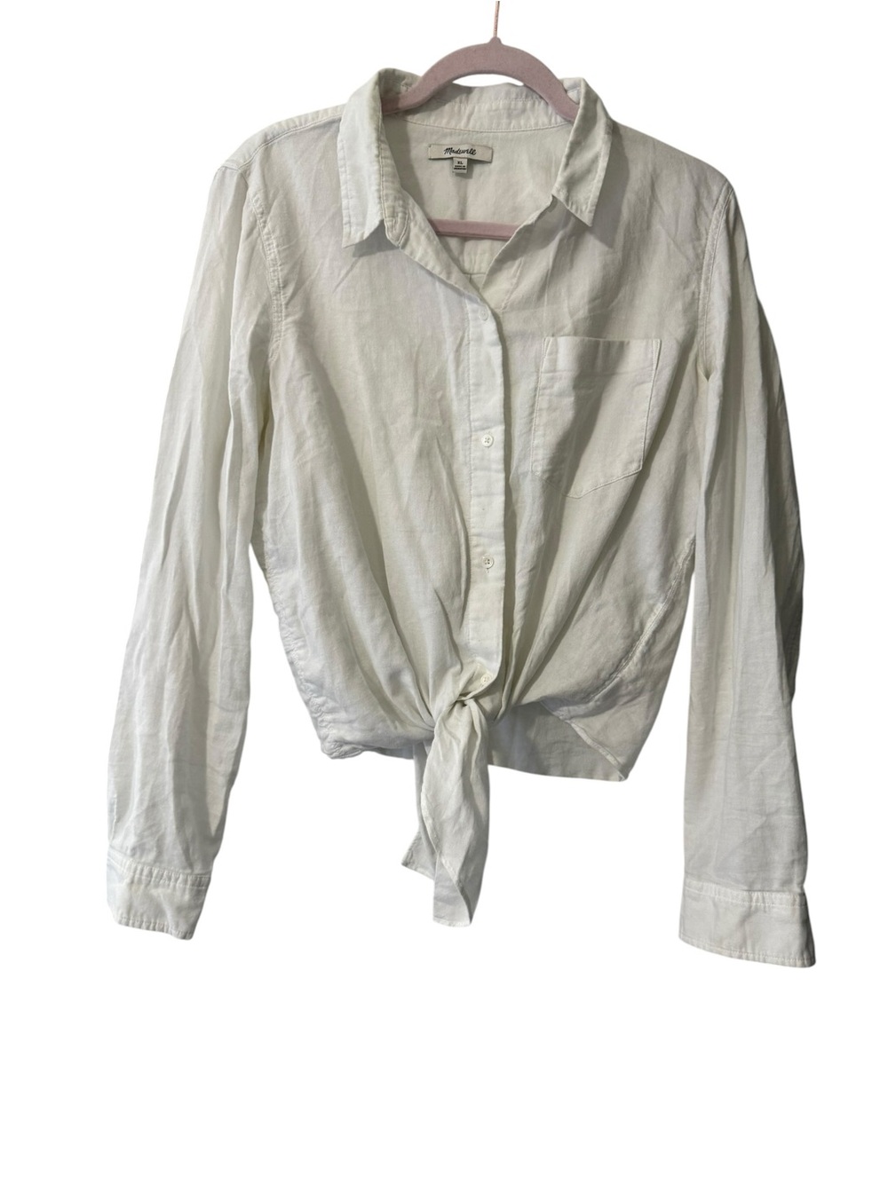 Madewell White Tie-Front Shirt F3219 XL Button Down 100% Cotton Beachy Top - Picture 2 of 5